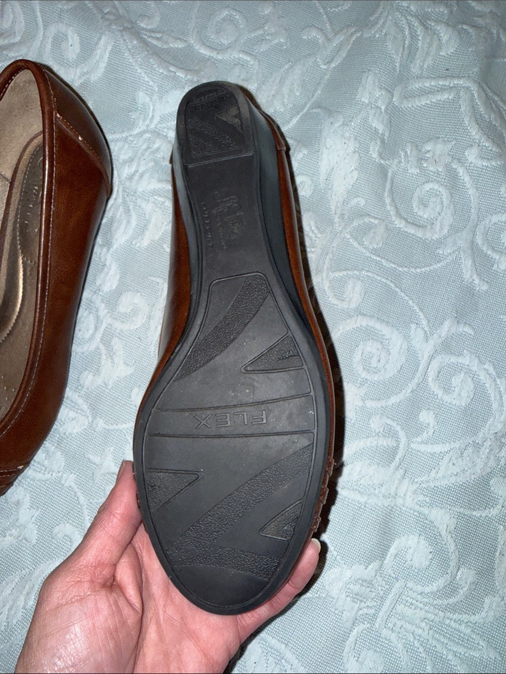 80s Vintage Life Stride Brown Leather Slip-On Ballet Flats with Buckle Detail - Picture 9 of 9